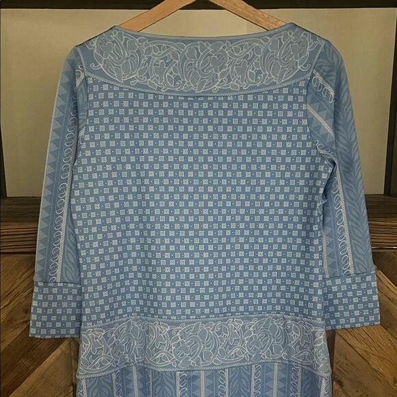 Gretchen Scott Designs Jersey Border Blue Kanga Long Sleeve Dress Sz S - Picture 5 of 6